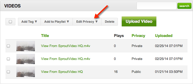 Changing privacy settings for videos hosted on SproutVideo