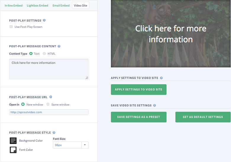 Custom Post Play Screens on SproutVideo Landing Pages and Websites