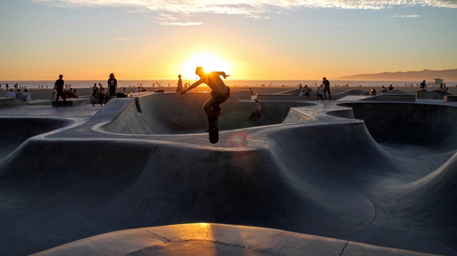 Skateboarder at sunset